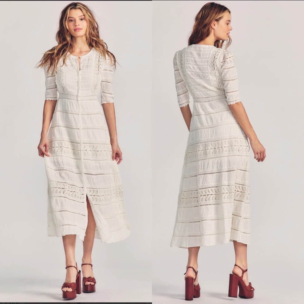 LOVESHACKFANCY Bridal Flora Dress in Antique White Lace